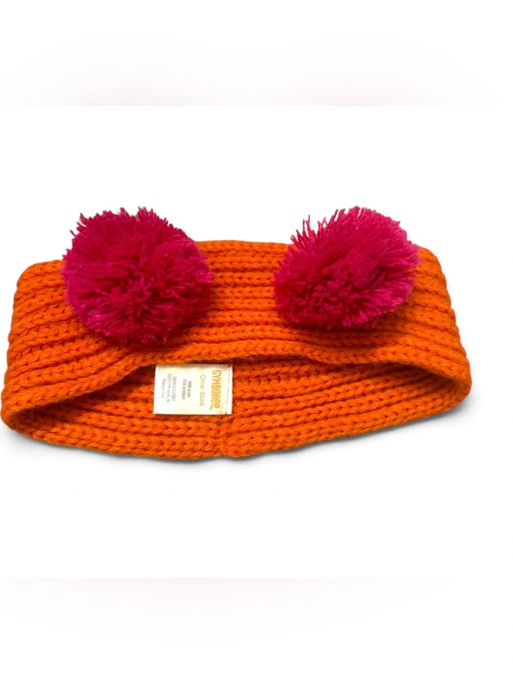VTG Gymboree 2013 Color Happy Orange Knit Ear Warmer Headband Pink Pom Pom